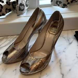 Christian Dior Snakeskin metallic peep toe pumps